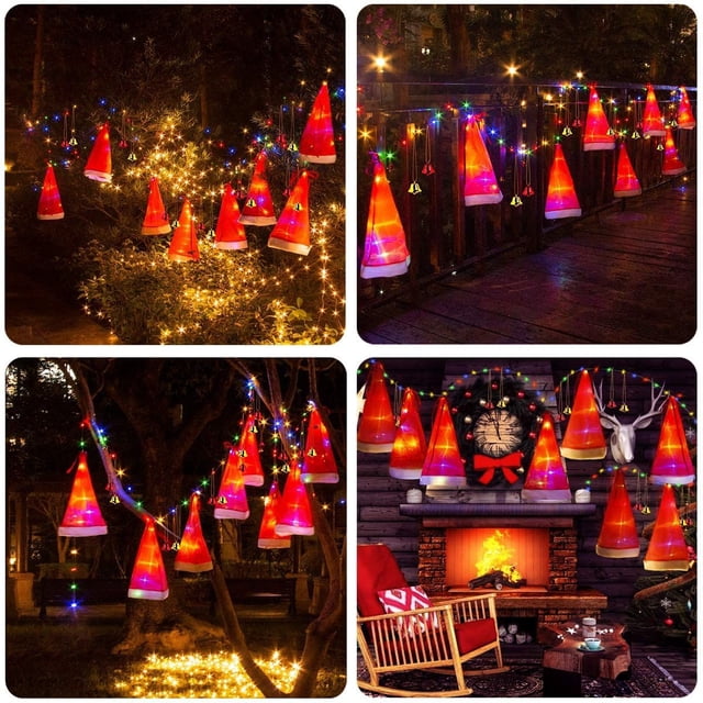 Gorro navideño luminoso creativo de 8 funciones con luces LED de alambre de cobre para patio, luces decorativas navideñas