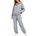 thumbnail image 3 of Sweat Sets for Women Long Sleeve Sweatshirt High Waist Jogging Pants 2 Piece Outfits Sweatsuits Fall Y2K Clothing Oversized Hoodie,Airport Travel Matching Outfit,Athletic Comfy Clothing Light Ashy, 3 of 7