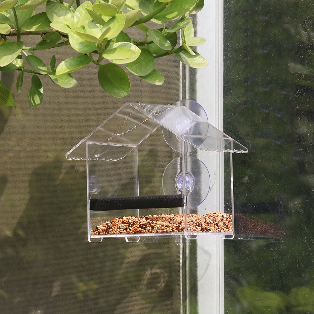 Bird Feeder House Window Bird Feed Box Hanging Parrot Food Feeder Outdoor Birdfeeders Acrylic