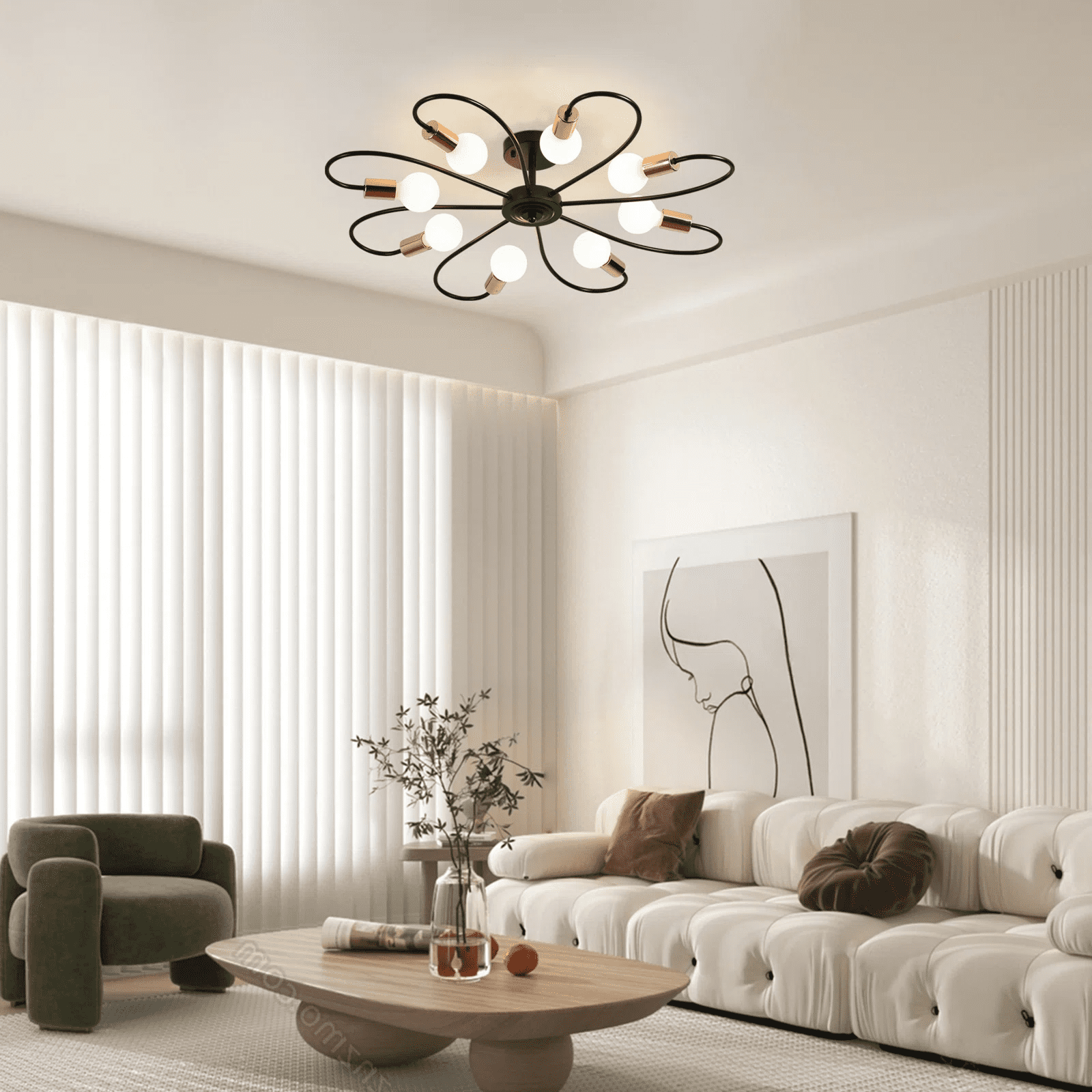 Ganeed 8-Light Semi Flush Ceiling Light, Modern Sputnik Chandeliers , Industrial Vintage Ceiling Lamp Fixture for Kitchen Dining Living Room Bedroom (Black&Gold)