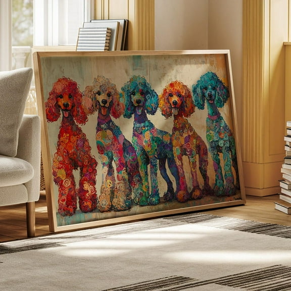 Vibrant Multicolored Poodles Art Print – Playful Canine Decor For Dog Lovers And Pet Enthusiasts Wall Art, Modern Wall Decor, 8x12 UNFRAMED