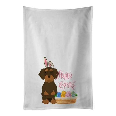 

Wirehair Chocolate and Tan Dachshund Easter White Kitchen Towel Set of 2 Dish Towels 19 in x 28 in