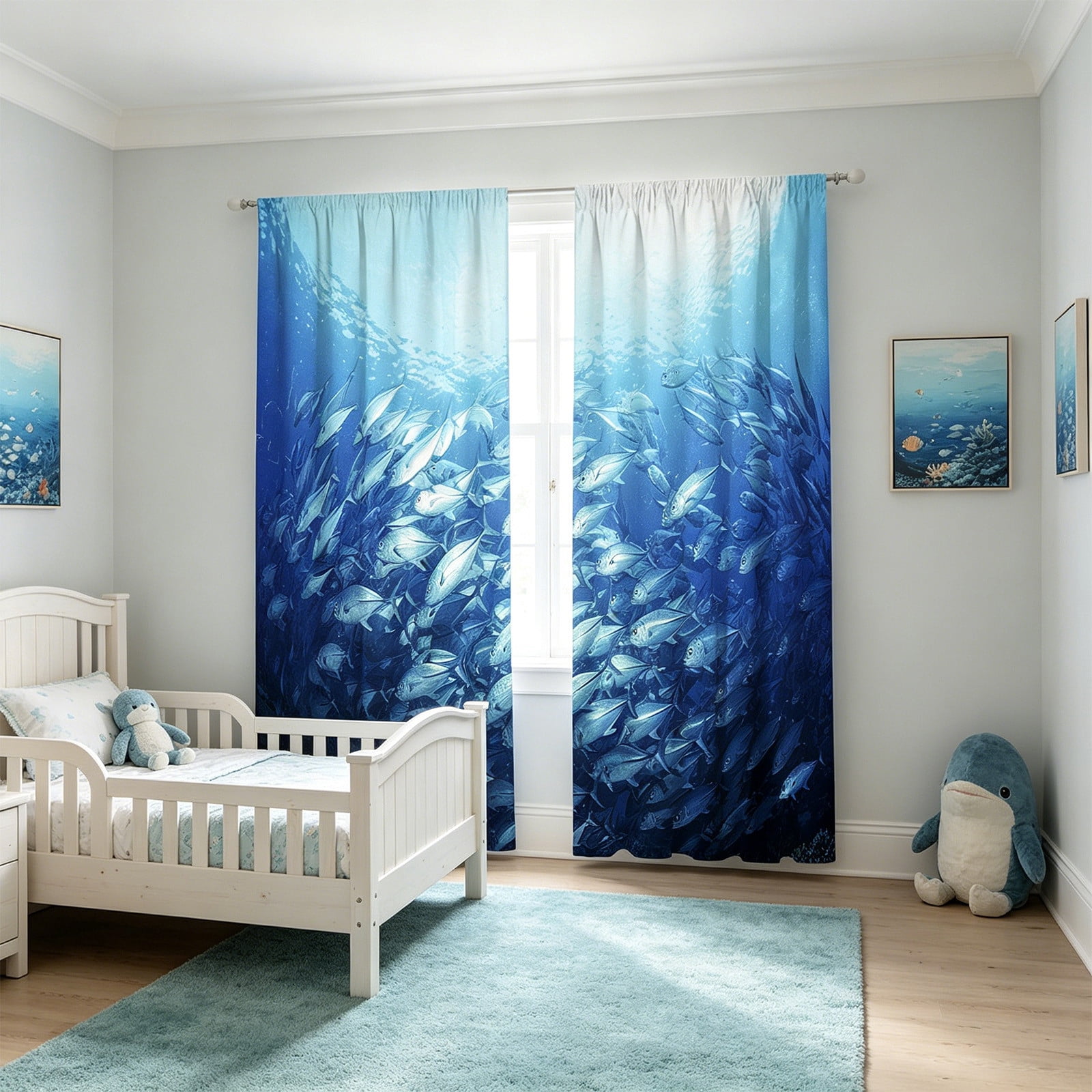 Fashion Printed Light Blocking Curtain with Pleated Design, Suction Cup Window Cover for Room Darkening and Privacy, Portable Window Shade for Home Office and Bedroom Decor