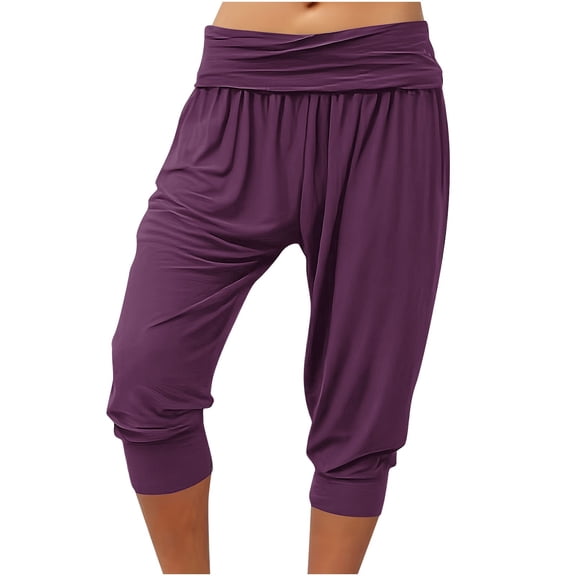 Generic Womens Capri Pants Ruched Waist Harem Capris Loose Summer Yoga Fitness Sweatpants Stretchy Workout Cropped Joggers