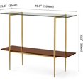 thumbnail image 2 of Rectangle Coffee Table Mid-Century Modern Design L W x H for Living Room - Structure Amber Glass Top and Walnut MDF Shelf Sleek Conical Metal Legs with Gold Finish, 2 of 9