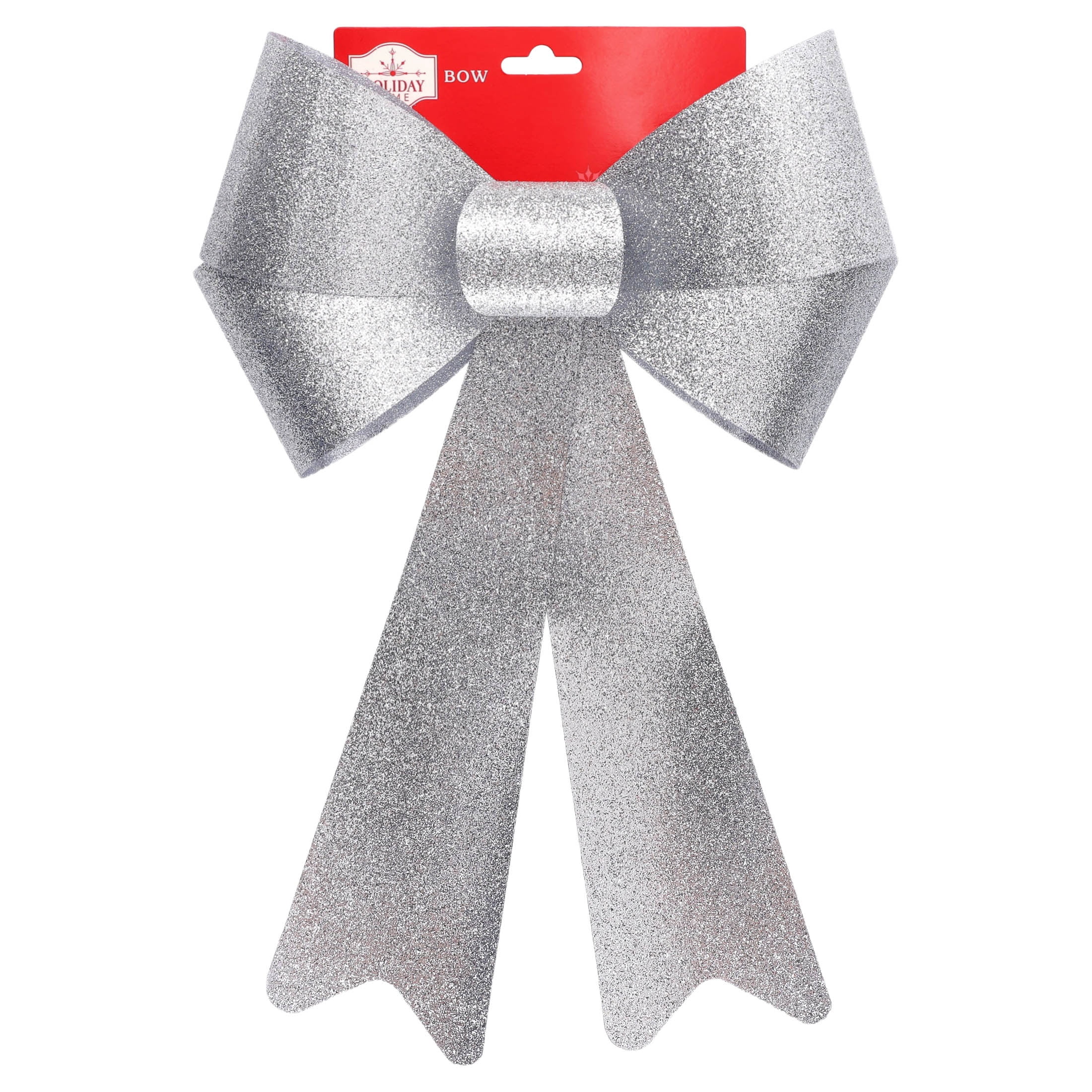 Silver Glitter Plastic Decorative Christmas Bow, 16", by Holiday Time