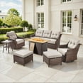 thumbnail image 2 of Bellefurn Luxury High Back Outdoor Furniture Set with Fire Pit Table and Swivel Rocker Chair,Couch,2 Ottomans and Side Table,7 PCS Wicker Outdoor Conversation Sets for Porch,Deck,Garden, 2 of 13