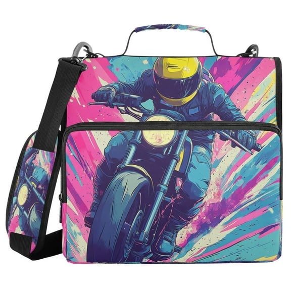 DIXRUYEE Zipper BinderTrapper of keeper Documents Organized Design Daring Ride Through Vibrant Energy Printed