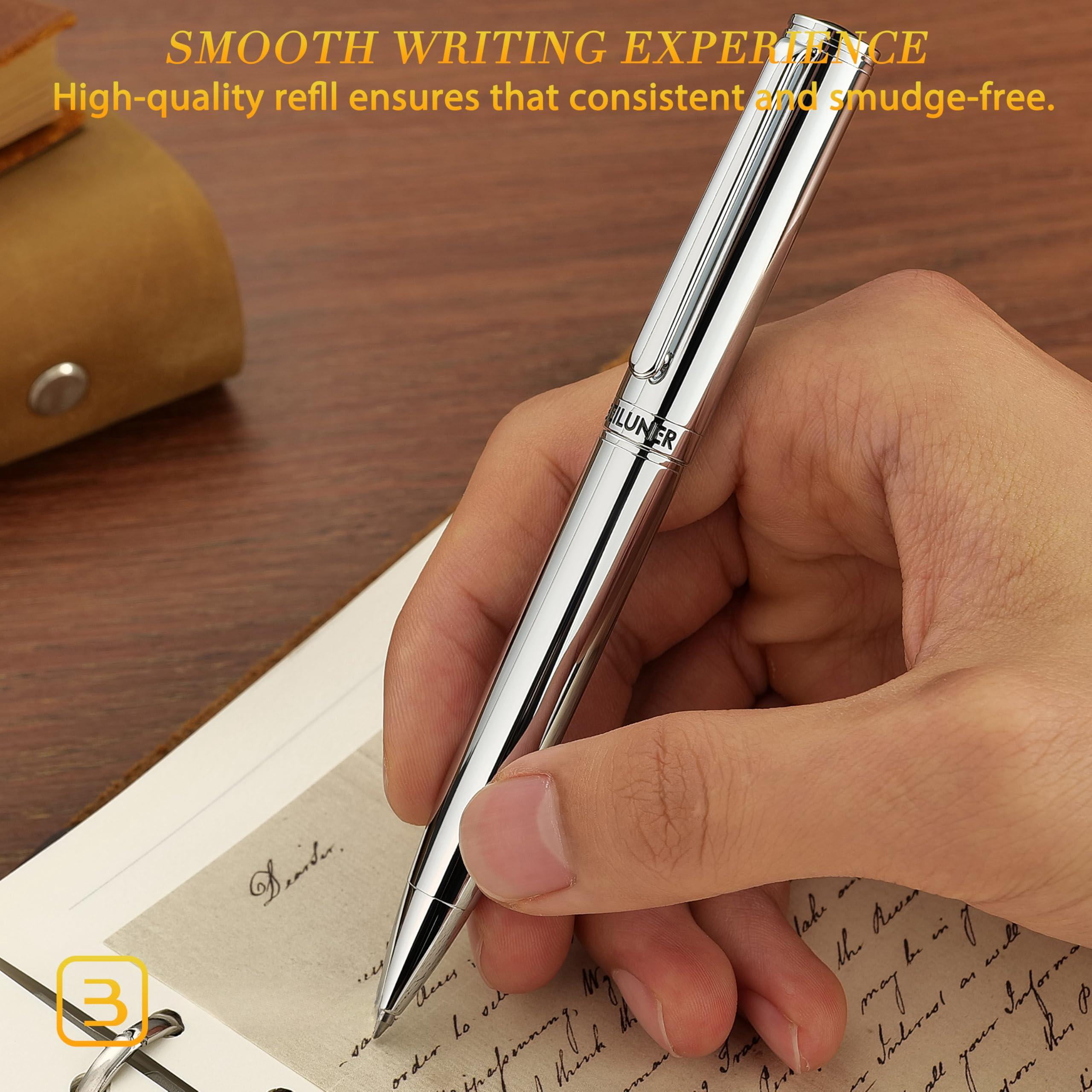Gel Pen - Luxury Featuring Bright Chrome Finishes  Black Ink Refill Gift Set For Men & Women Business Signature Executive Office Retractable Nice Fancy Designer Pens