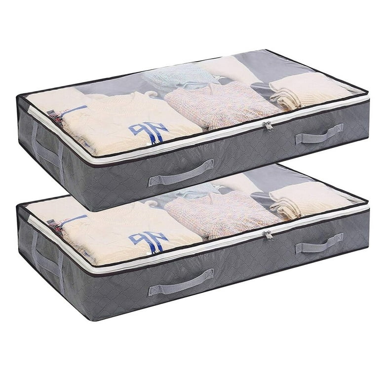 2 Pcs Large Underbed Clothes Storage Bags Ziped Organizer Wardrobe