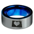 thumbnail image 2 of Tungsten North Dakota The Peace Garden State Heart Band Ring 8mm Men Women Comfort Fit Blue Flat Cut Brushed Gray Polished, 2 of 4