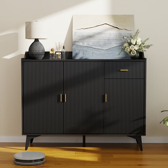 47" Wood Buffet Cabinet with Storage, Sideboard Credenza Cabinet with 3 Doors & Drawer for Living Room, Dining Room, Entryway