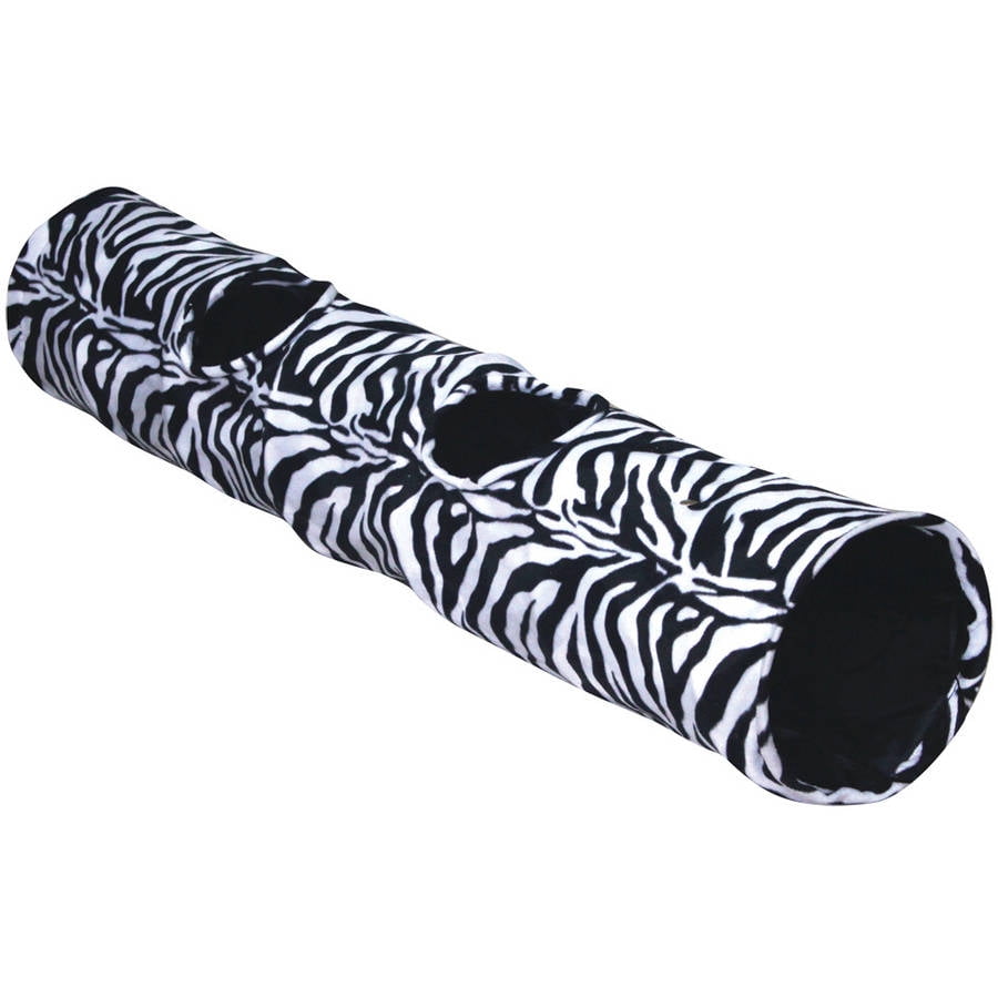 51 x 9 x 9 PetPals Group Zoom Zebra Print Crinkle Tunnel with Feather 