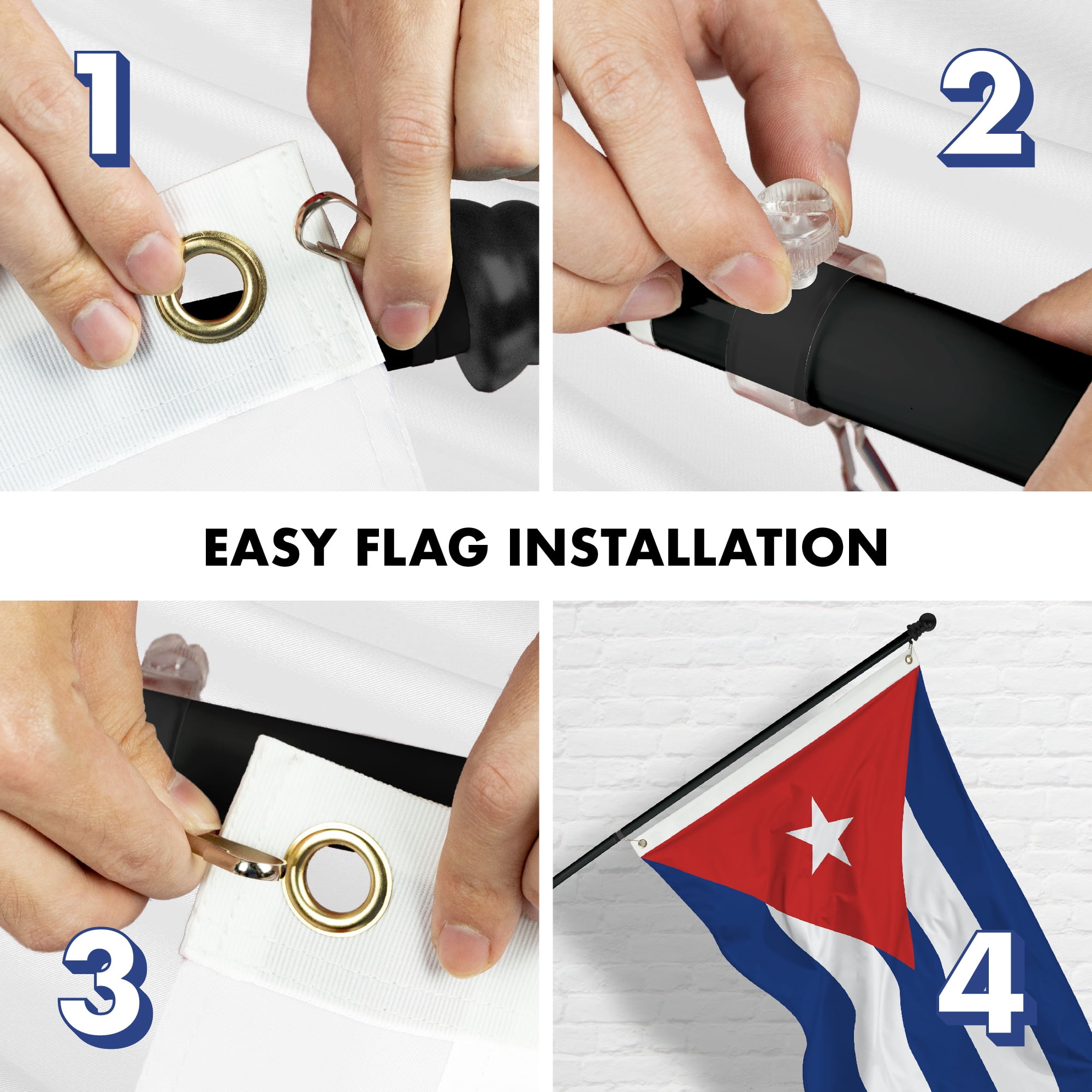 G128 Combo Pack: 6 Feet Tangle Free Spinning Flagpole (Black) Cuba Cuban Flag 3x5 ft Printed 150D Brass Grommets (Flag Included) Aluminum Flag Pole