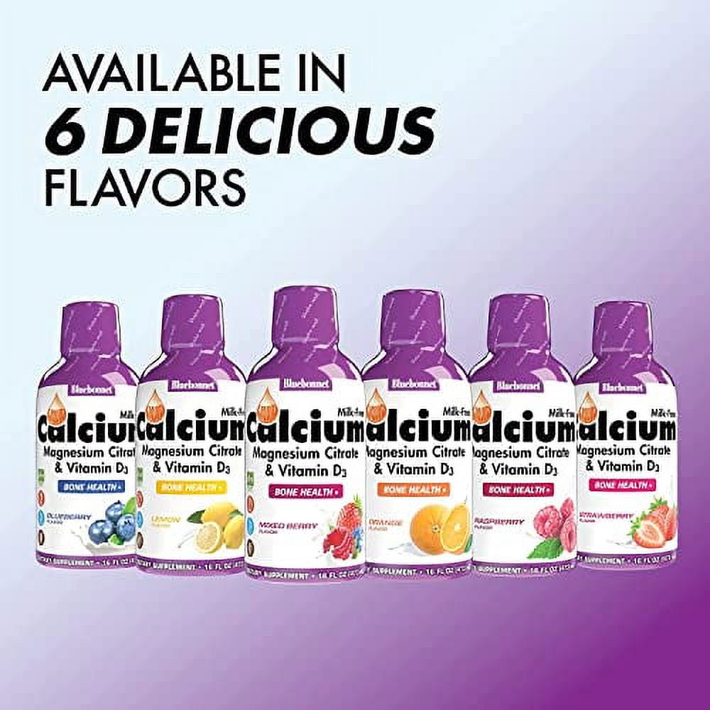 Bluebonnet Liquid Calcium Magnesium Citrate, Vit D3, Strawberry, 16Oz (3 pack)