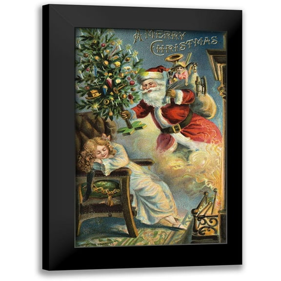 Vintage Apple Collection 10x14 Black Modern Framed Museum Art Print Titled - Merry Christmas Santa