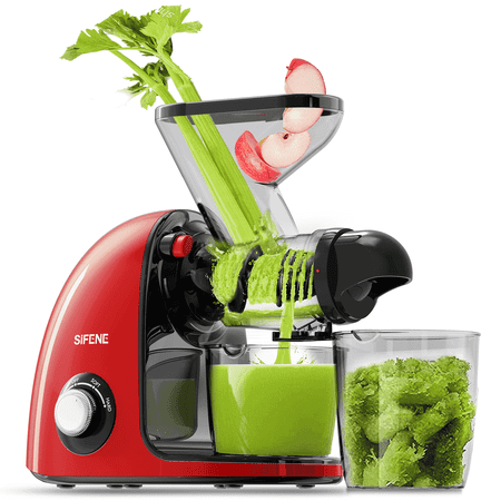 SiFENE Slow Masticating Juicer Machine 150W Dual Mouth - High Juice Yield, Quiet Motor - Red