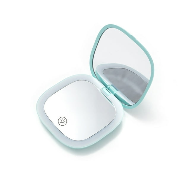 Espejo de maquillaje portátil de mano con lámpara, espejo pequeño plegable con carga, regalo práctico, espejo de maquillaje abatible con lámpara