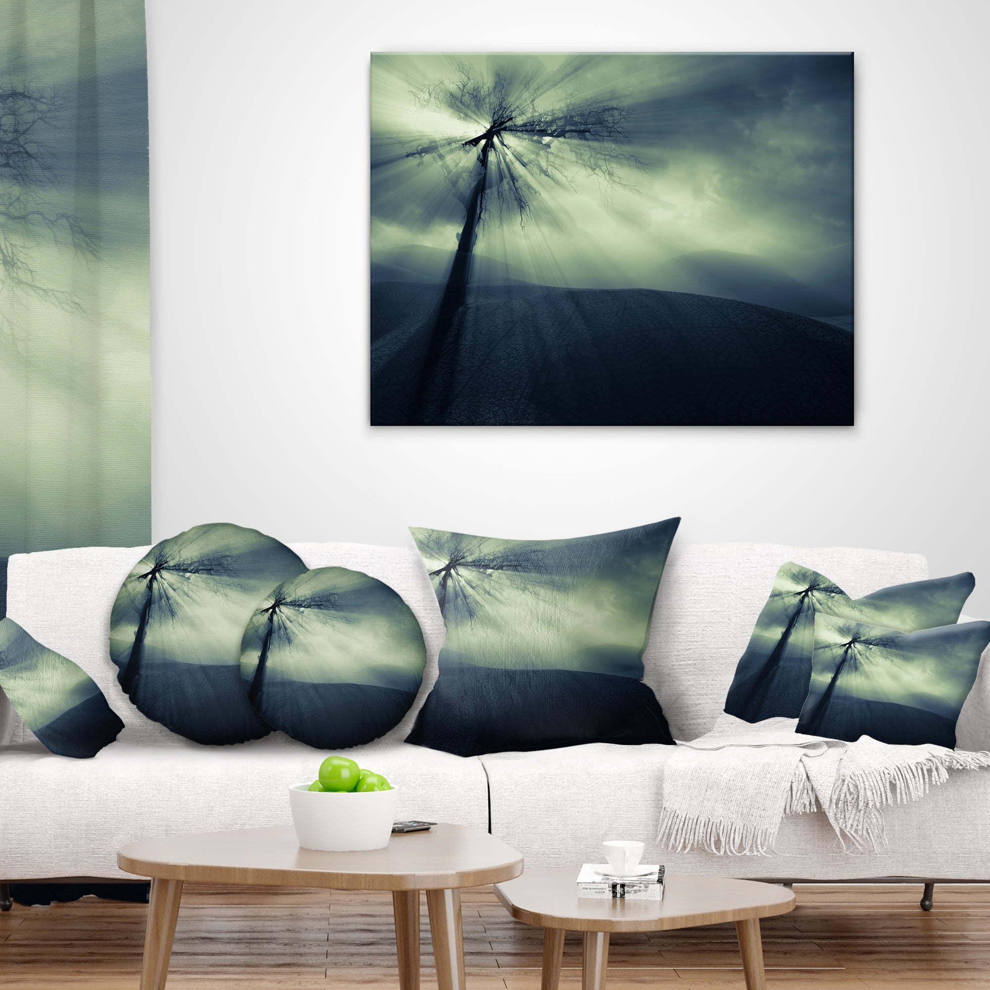 Designart 12" x 20" Blue Polyester Throw Pillow