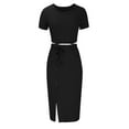 thumbnail image 4 of Edvintorg 2 Piece Sets Womens Outfits Elegant Skirt Set Women's Summer Suit Fashion Solid Color Short Sleeve Crop Tops and Skirt Casual Party Suit Black L, 4 of 6