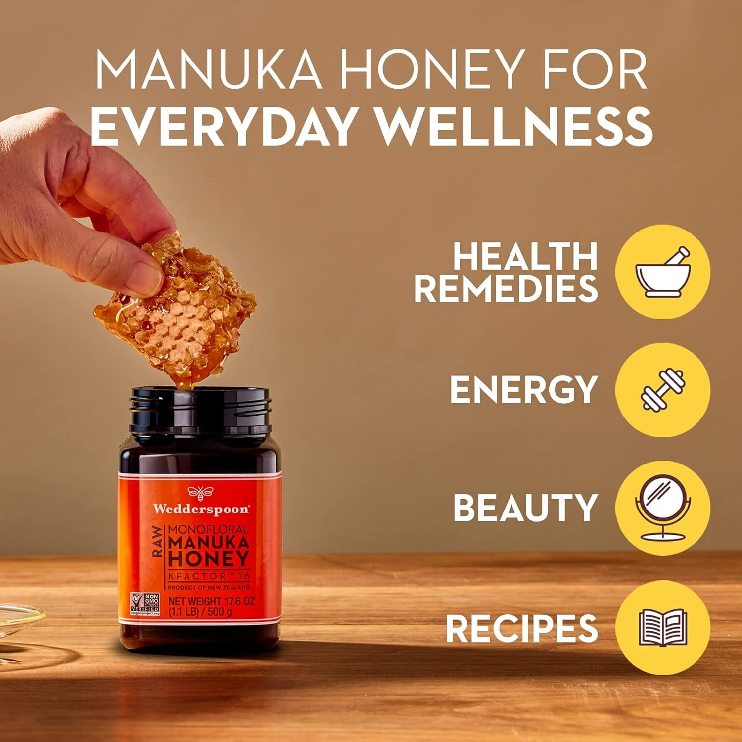 Wedderspoon Raw Unpasteurized New Zealand Manuka Honey, 150+ MGO, 17.6 oz