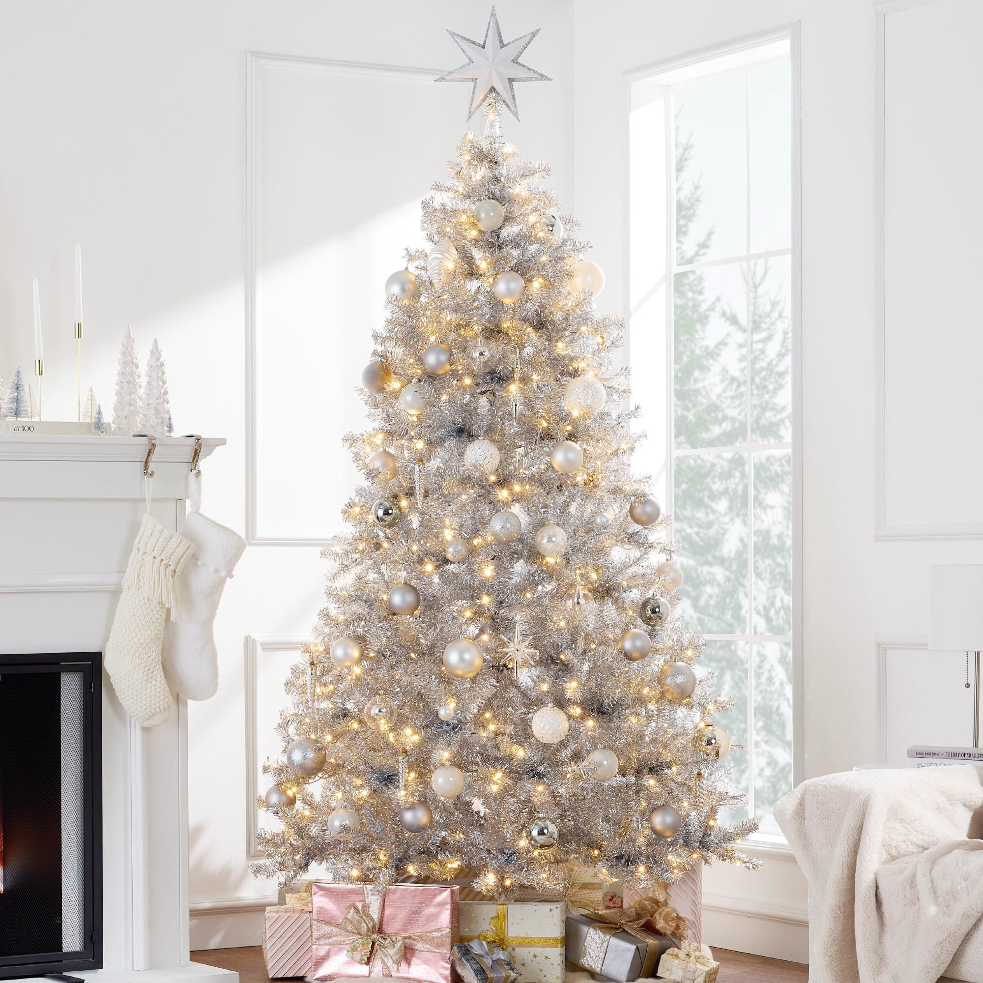Best Choice Products 6ft Artificial Tinsel Christmas Tree with Viral Twinkling Lights, Pre-Lit Pine, 250 Lights