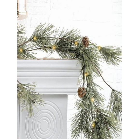 5.9FT Christmas Garland with Lights, Prelit Natual Rustic Cedar Pine Garland Christmas Decorations with Pine Cones for Stairs Fireplace Window Wall, Mantle, Farmhouse Indoor Outdoor Decoration