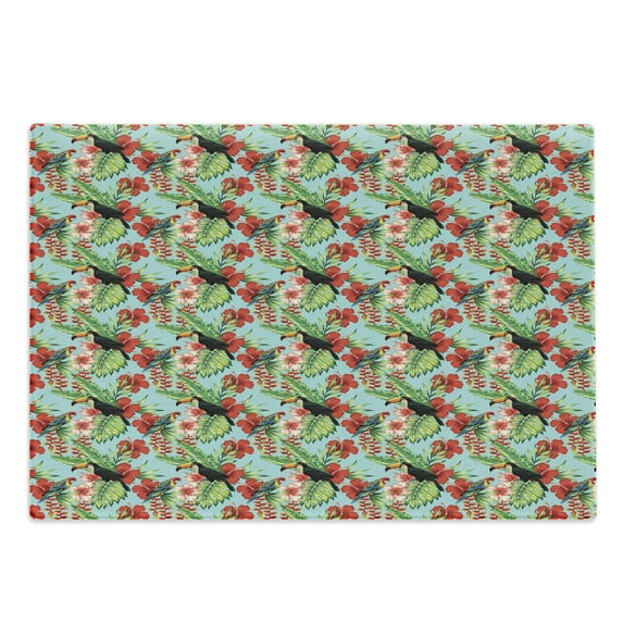 Exotic Cutting Board, Tropical Illustration of Hibiscus Flowers and Leaves with Parrot and Toucan Birds, Decorative Tempered Glass Cutting and Serving Board, in 3 Sizes, by Ambesonne