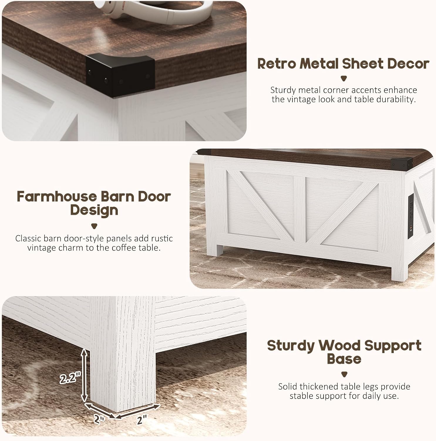 Chvans 35.6" Square Lift-Top Coffee Table, Farmhouse photo 5