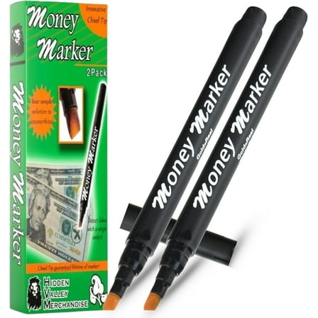 HVM Counterfeit Money Detector Pen (2 Counterfeit Pens) - Money Marker Bill Detector Pen with Upgraded Chisel Tip - Detect Fake Bills, Universal False Currency Checker Pack