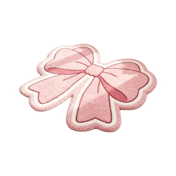 Cute Bow Shaped Bedroom Floor Mat Non Slip Area Rug Faux Fur Aesthetic Room Decor For Vanity Pink 31.5 Inch