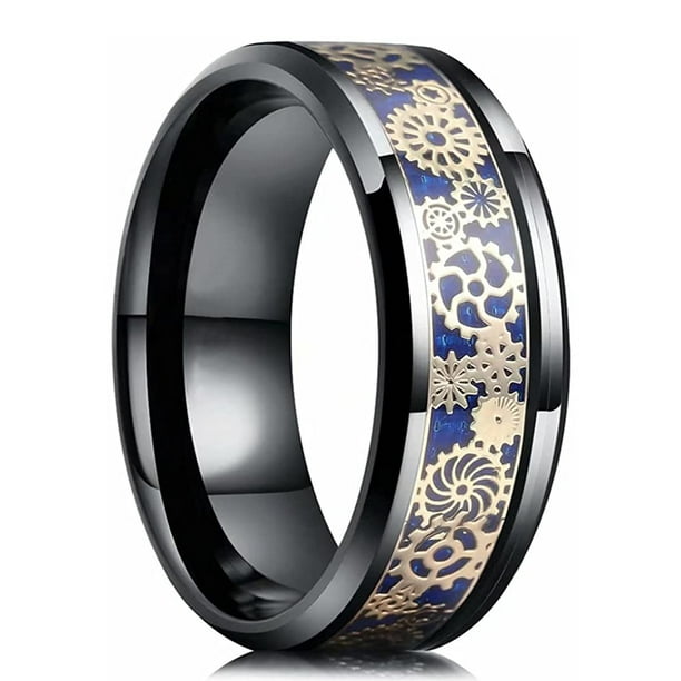Anillo de fibra de carbono para boda de tungsteno con borde biselado de ranura de Color dorado de 8mm para hombre, anillo de acero inoxidable con rueda de engranaje Punk para hombre Tan Jianjun unisex
