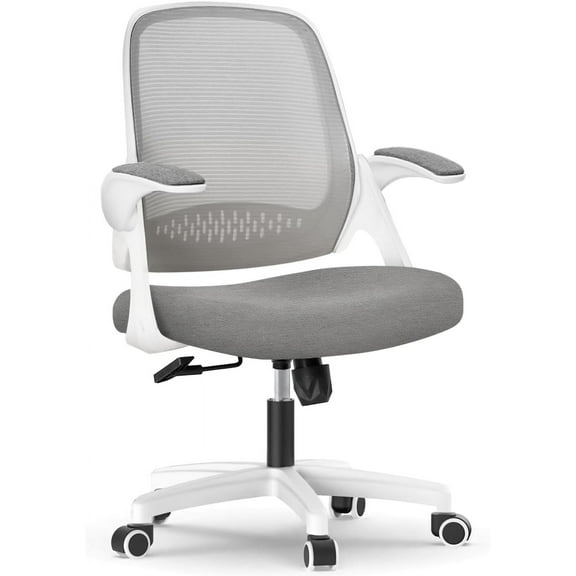 Office Desk Computer Gaming Chair with Executive Ergonomic Lumbar Back Support Flip-up Padded Armrest Adjustable Height and Wheels for Home or Office (Grey)