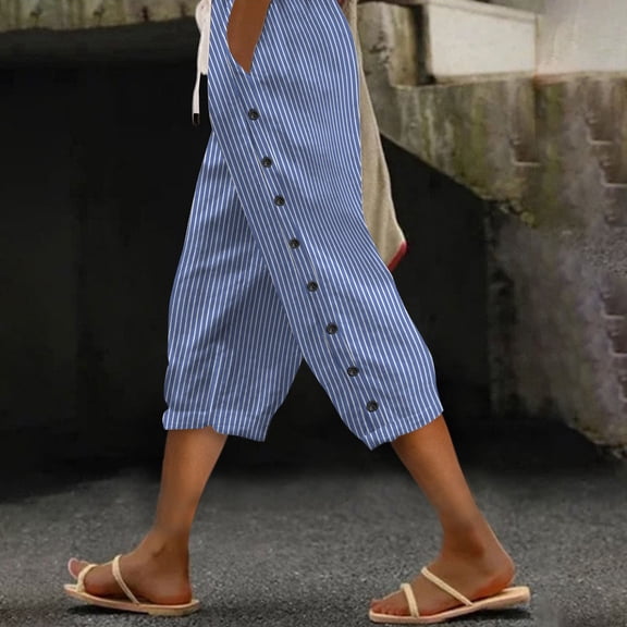 Womens Travel Capri Pants Elastic Waist Straight Legs Casual Strechy Trousers 2026 with Pockets