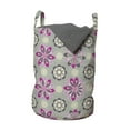 thumbnail image 1 of Floral Laundry Bag, Mandala Pattern Image of Flower Silhouettes in Pink Tones, Hamper Basket with Handles Drawstring Closure for Laundromats, 13" x 19", Sage Green Magenta, by Ambesonne, 1 of 4