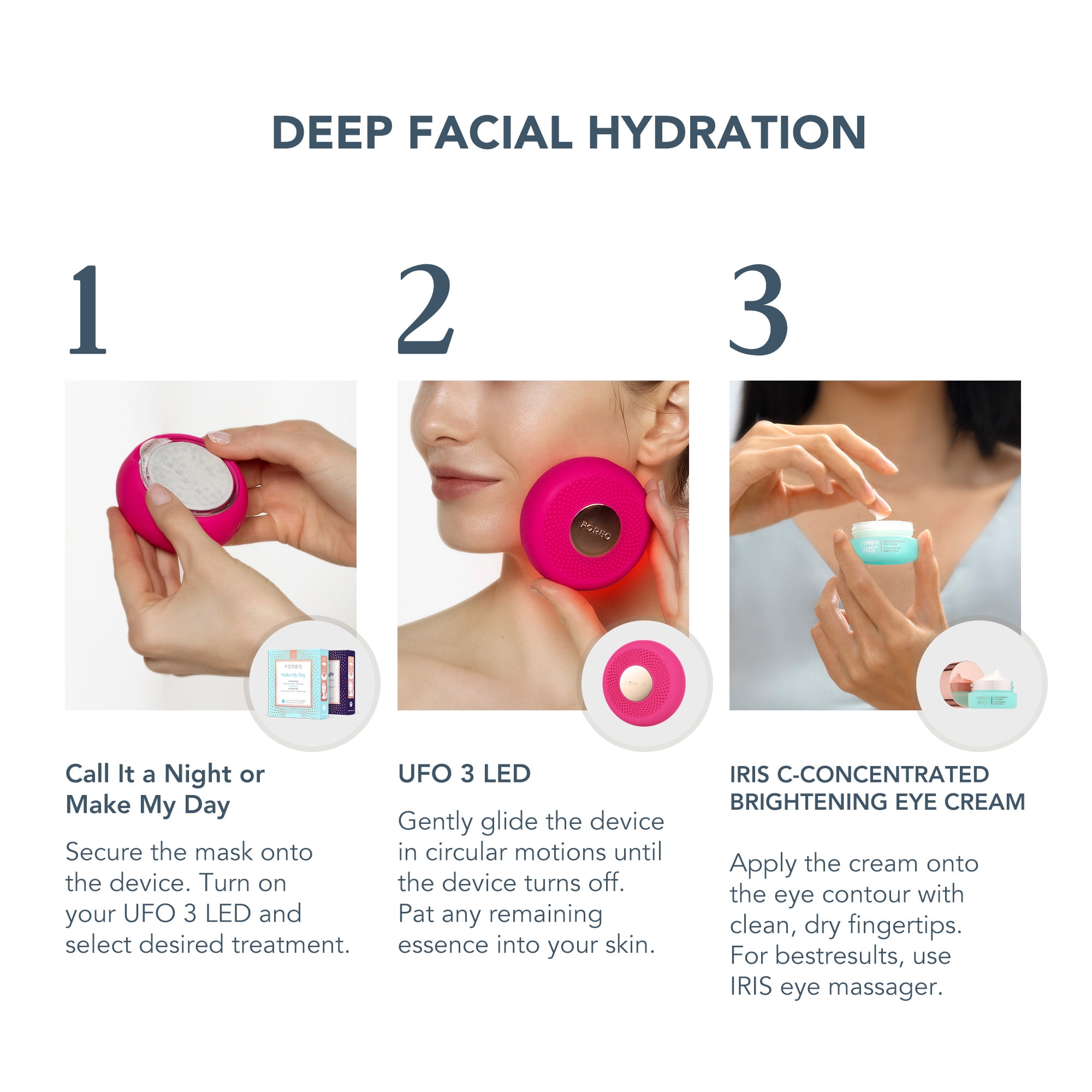 FOREO UFO 3 LED Hydrate & Brighten Set – Silicone Facial Mask Device with 14 Masks & Eye Cream, Arctic Blue
