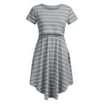 thumbnail image 5 of Odeerbi Maternity Dress Womens Short Sleeve Stripe Long Skirt Breastfeeding Pregnant Nursing Long Dress Gray, 5 of 9