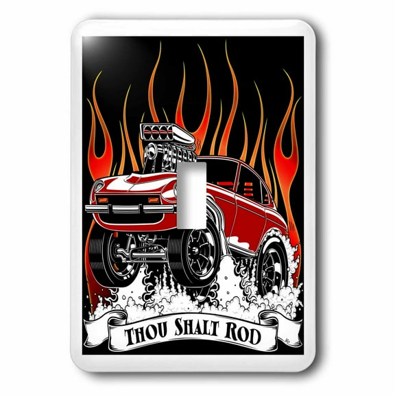 3dRose, Imported street racer, though shalt rod, flames and smoke, single toggle switch