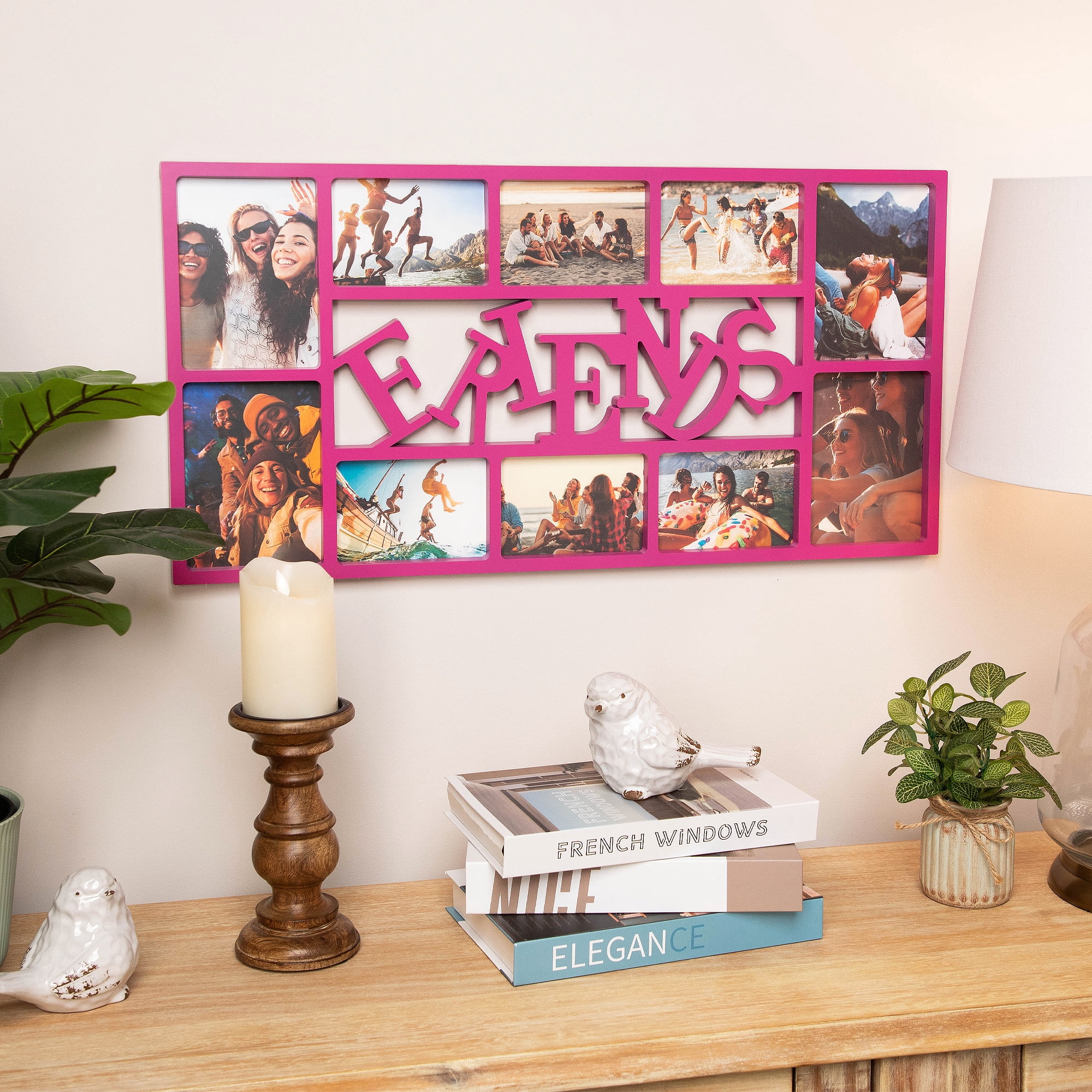 Gordon 32011362 28.75 in. Pink Dual Sized Friends Photo Picture Frame Collage Wall Decoration