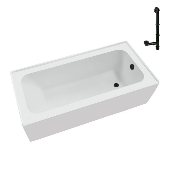 Streamline NAL-5660-BL 60 in. x 30 in. Acrylic Right-Hand Drain Alcove Bathtub in Glossy White With External Drain in Matte Black