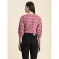 thumbnail image 3 of Moomaya Womens Printed Cottn Crop Top, Tie-Up Waist Elbow Sleeves Short Top, 3 of 9