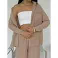 thumbnail image 4 of Conjuntos de 2 Piezas para Mujer: Conjuntos Casuales de Salón, Camisas de Larga con Botones y Pantalones de Pierna Camello XL, 4 of 9