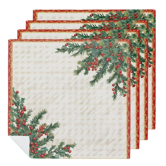 PHYHOO Christmas Tree Napkins, Floral Dinner Cloth Napkins, Washable Soft Absorbent Napkins for Dining Kitchen Party Wedding Decoration