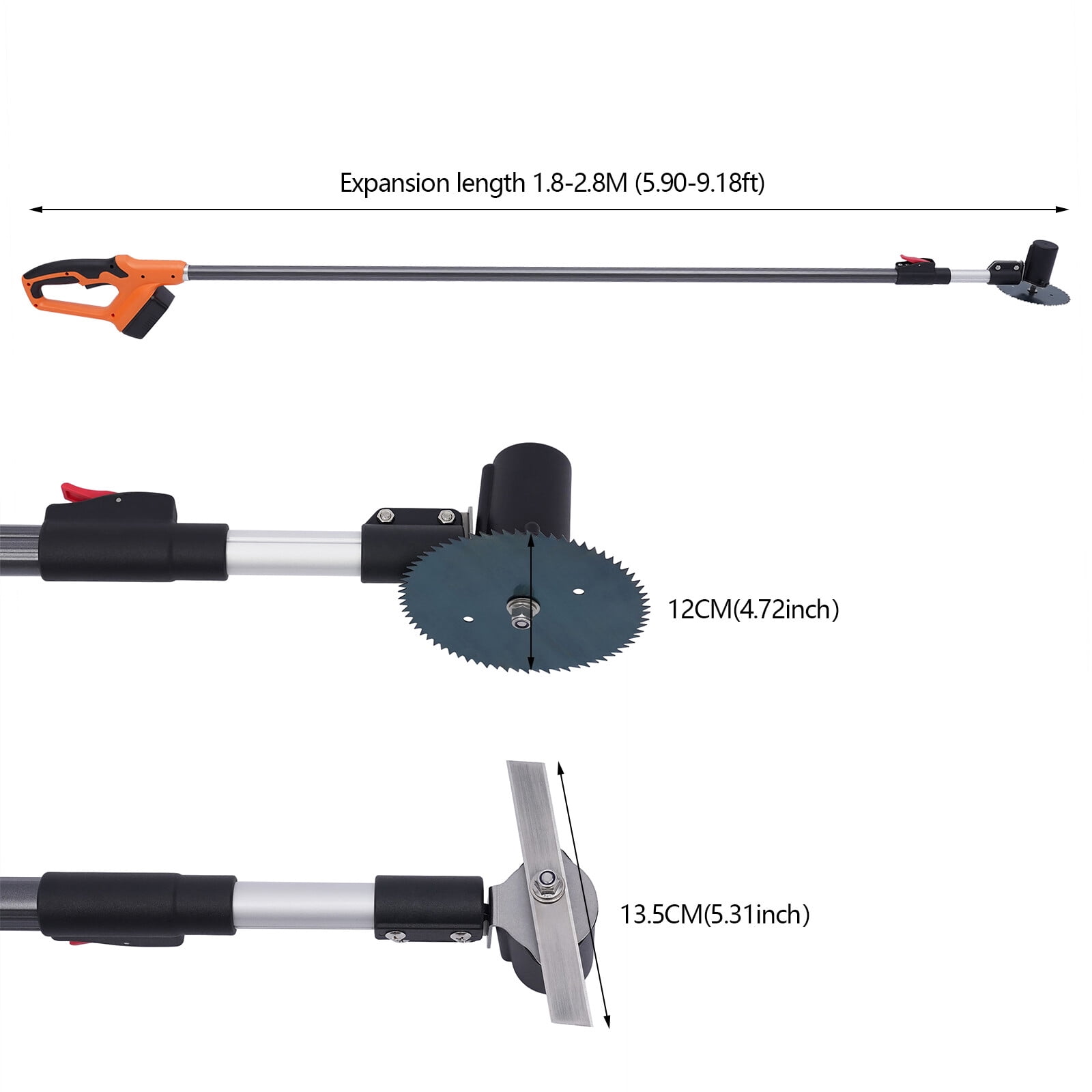 Cordless Pole Hedge Trimmer 12000 RPM – 2.5Ah Battery Powered Electric Hedge Trimmer, Lightweight 3.3 lbs, Extendable from 5.9ft to 9.2ft, SK5 Steel Blade, for Garden Bushes & Shrubs Pruning