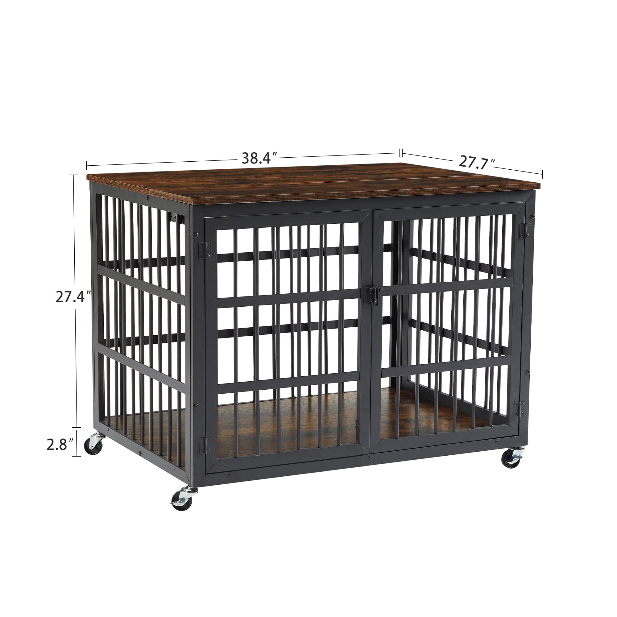 Pefilos 38" Heavy Duty Dog Crate, Furniture Style Dog Cage with Wheels, Dog House Wrought Iron Frame Door with Side Openings, Brown Pefilos 38" Heavy Duty Dog Crate, Furniture Style Dog Cage with Wheels, Dog House Wrought Iron Frame Door with Side Openings, Brown