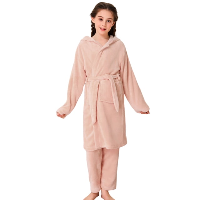 XASZHN Pyjamas pour Filles Automne et Hiver Robe Corail pour Enfants Peignoir de Maison Rose 11-12 Ans