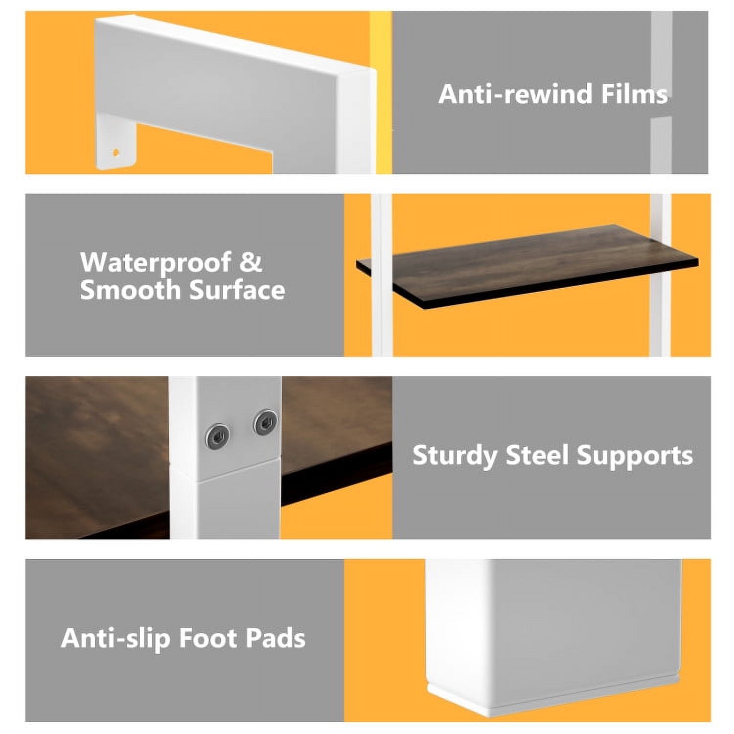 Demi Bonn 5-Tier Wood Look Ladder Shelf with Metal Frame for Home, Multipurpose Open Bookshelf, White