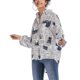 thumbnail image 2 of Women Fashion Newspaper Shirt Single-breasted Blouse Lapel Long-sleeved for Summer Spring (Blue, Size L), 2 of 3