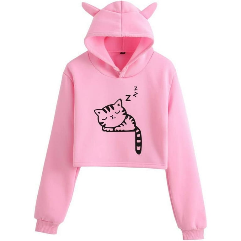 DanceeMangoo Women Kawaii Cat Ear Hoodie Preppy Japanese Cute