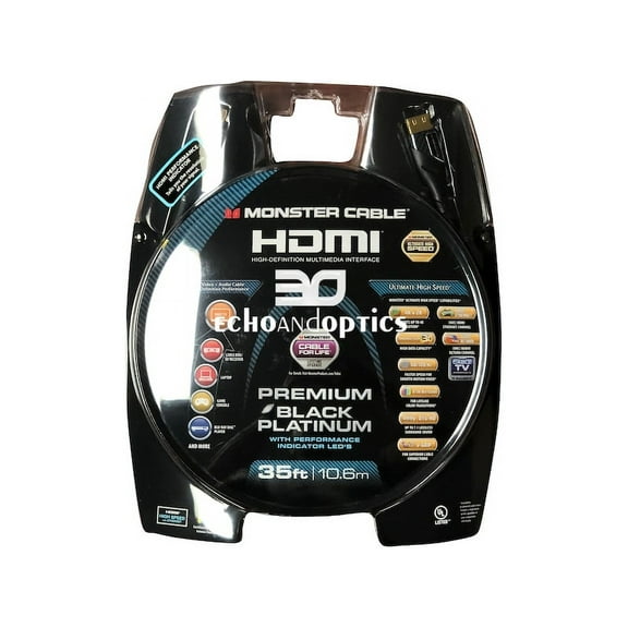 monster black platinum ultra hd high speed hdmi cable with ethernet and performance indicators - 35 ft., 27gbps